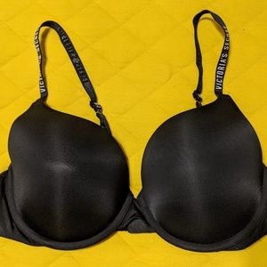 Victoria's Secret Black Bra Perfect Shape 38C Logo Strap Lingerie Women Sexy